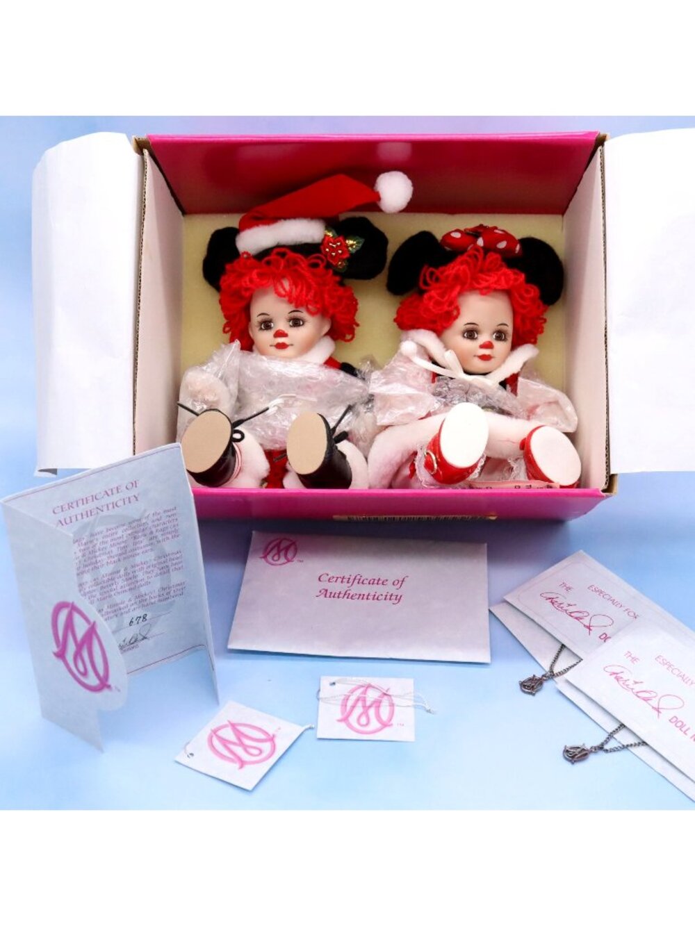 Marie Osmond Rosie & Rags Mickey & Minnie Dolls RARE Christmas Version NRFB